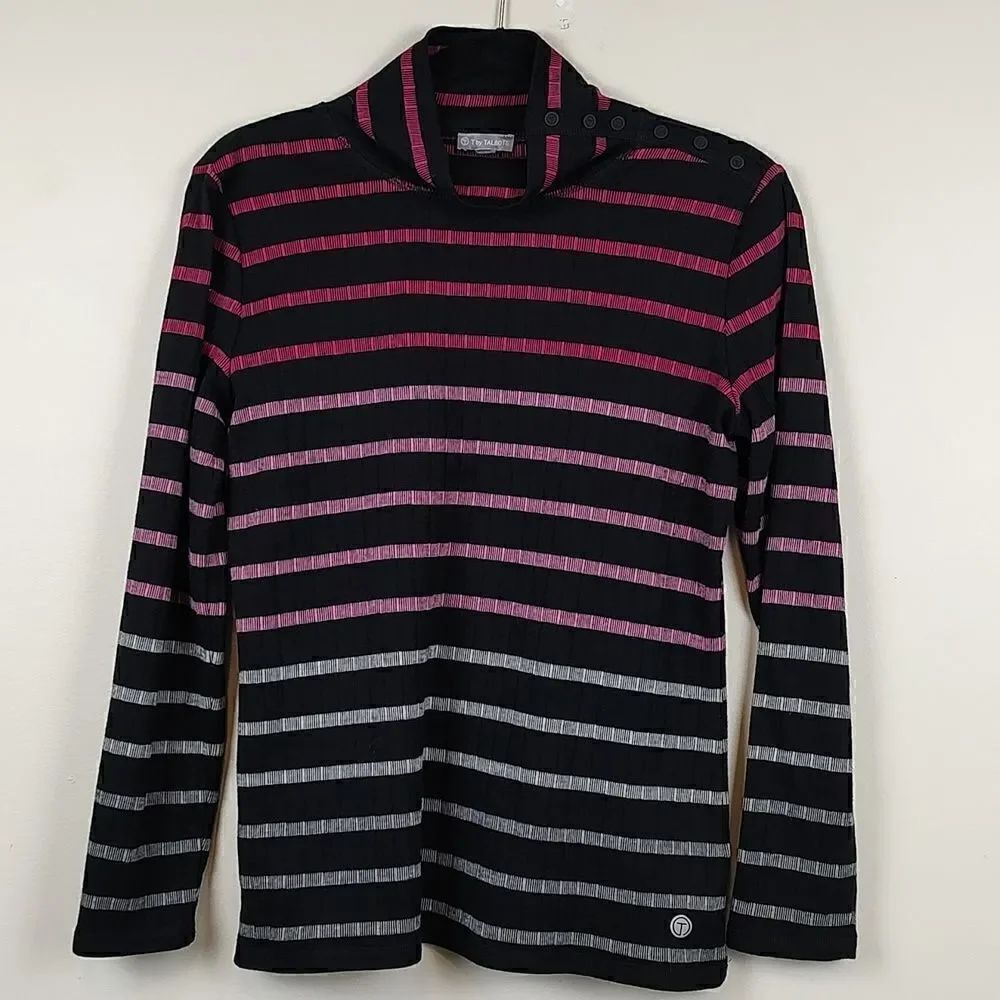 T by Talbot's Pink Ombre Stripe Snap Shoulder Mock Neck Top Size MP